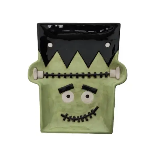 Transpac 12.25 Inch Halloween Frankenstein Platter with Spreader for Treats Snacks Indoor Parties Durable Dolomite Green Design image {1}
