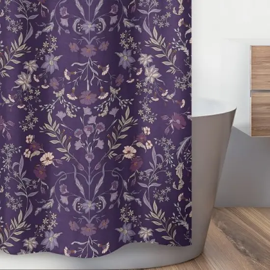 Sweet Jojo Designs Shower Curtain 72in.x72in. Boho Floral Wildflower Plum Purple and Teal image {2}