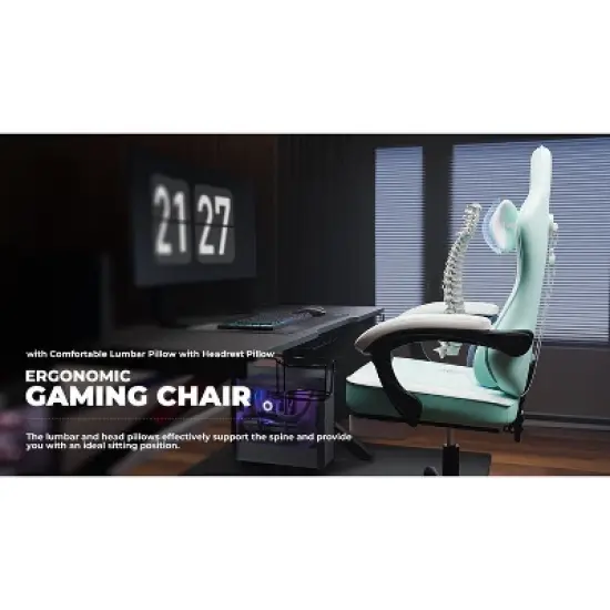 Racxily Gaming Chair, Ergonomic Computer Chair with Footrest and Massage Lumbar Support, Height Adjustable for Adults, 300lb Max image {8}