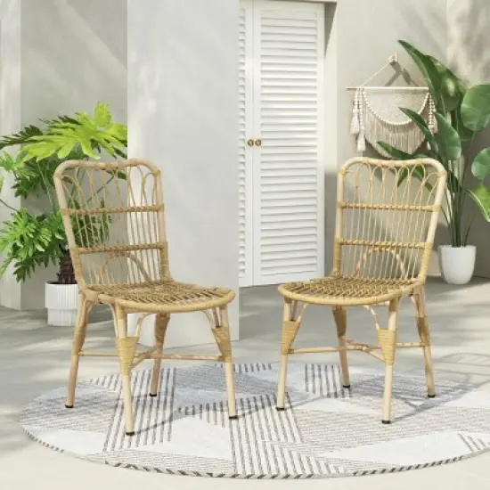 PE Wicker Patio Accent Chair Set Of 2,Modern Armless Chair With Petal-shaped Back,Patio Chairs Wicker,Outdoor Furniture -Maison Boucle image {8}