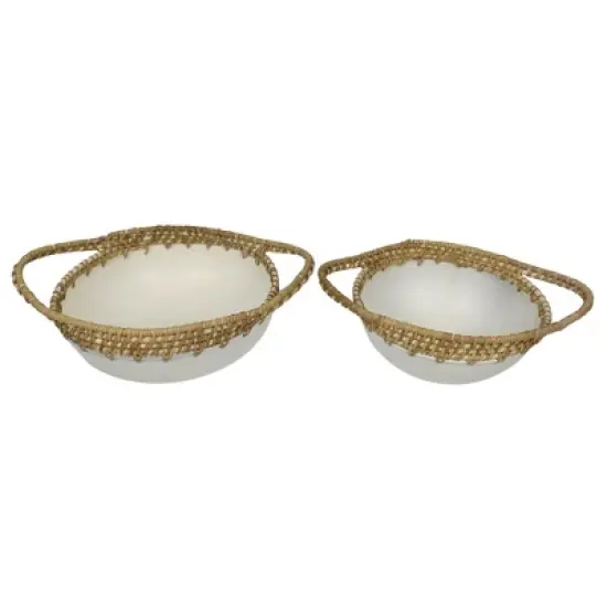 VIP Metal 13.39 in. White Accented Tray Round Set of 2 image {1}