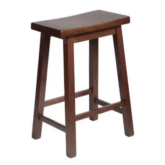 PJ Wood Classic Saddle-Seat 24'' Tall Kitchen Counter Stool for Homes, Dining Spaces, and Bars with Backless Seat, 4 Square Legs, Walnut (3 Pack) image {1}