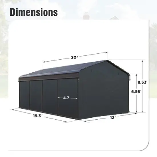 Captiva Designs 12&rsquo; x 20&rsquo; Heavy Duty Metal Carport - Versatile Shelter with Optional Sidewalls image {10}