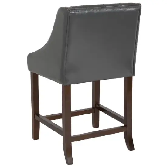 Flash Furniture Carmel Series 24" High Transitional Tufted Walnut Counter Height Stool with Accent Nail Trim image {6}