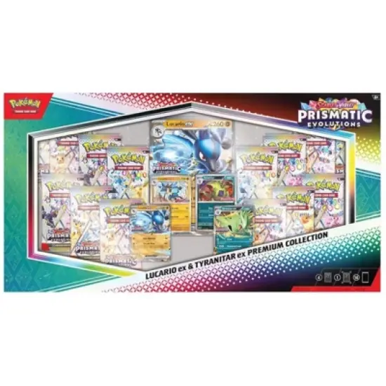Pokemon TCG Scarlet & Violet Prismatic Evolutions Lucario ex & Tyranitar ex Premium Collection Box - 14 Packs image {1}