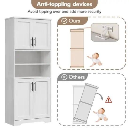 Coolmee 67 inch Tall Storage Cabinet, Bathroom Cabinet with 4 Doors and Adjustable Shelves, Kitchen Pantry Cabinets, Cupboard for Living Dining image {4}