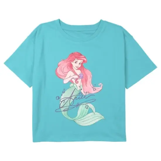 Girl's The Little Mermaid Ariel Watercolor Crop T-Shirt image {2}