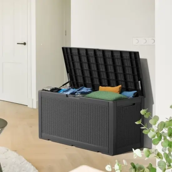 Kumasinova 100 Gal Rattan Patterned Outdoor Deck Box,Seats 2 People,Sturdy PP Resin Storage Box,All Weather Use,UV Protected&Waterproof image {5}