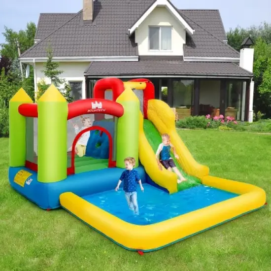 Costway Inflatable Bounce House Water Slide Jump Bouncer with Climbing Wall and Splash Pool Blower Excluded image {2}