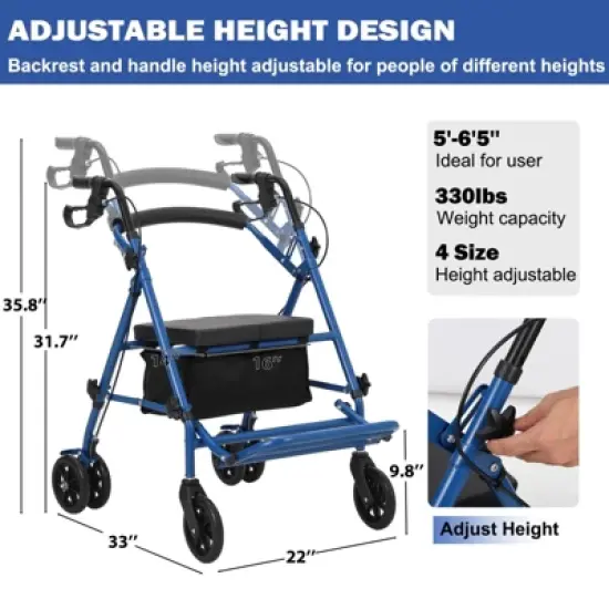 2 in 1 Rollator Walker & Transport Chair for Seniors with Seat, Transport Wheelchair All Terrain, Medical Walker for Adults with Backrest, Footrest image {8}
