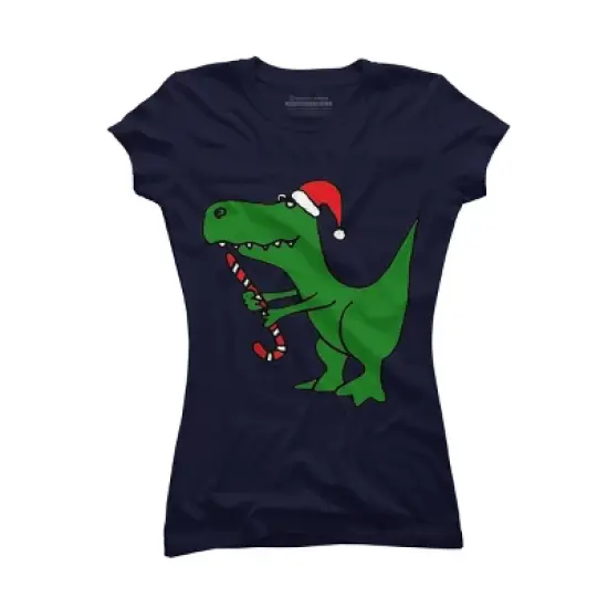 Junior's Design By Humans Funny Christmas Green T-rex Dinosaur By SmileToday T-Shirt image {5}