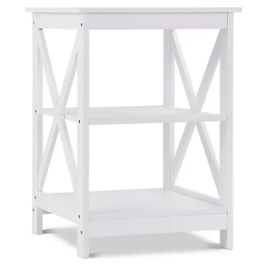 Costway 2PC 3-Tier Nightstand End Table Storage Display Shelf Living Room Furni White image {8}