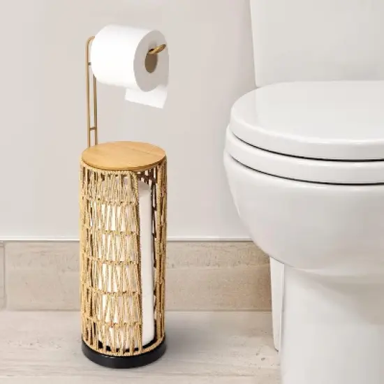 Racxily Toilet Paper Holder with Storage,3 Rolls of Tissue Holder for Bathroom,Handmade Woven Toilet Paper Roll Holder Stand, Toilet Paper Storage image {8}