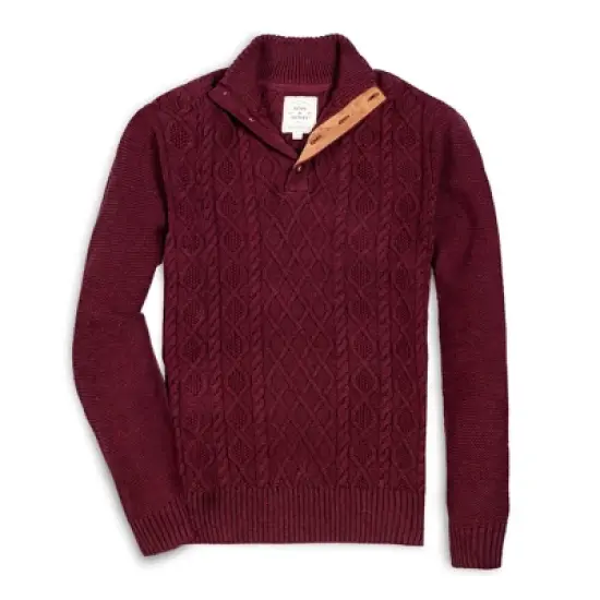 Hope & Henry Men's Mock Neck Cable Button Sweater with Flecks image {5}