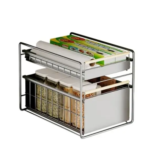 Carbon Steel Kitchen Cabinet Pull-Out Basket Under Sink Rack Multi-Function Bowl And Dish Seasoning Storage Rack Pull-Out Layered Shelf image {8}
