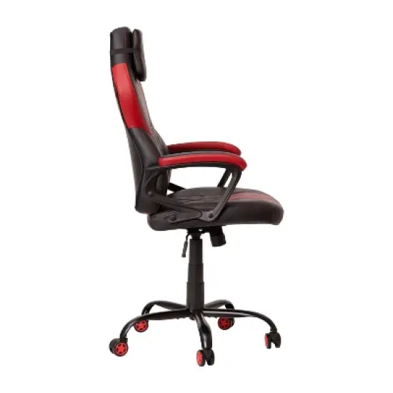 Emma and Oliver Ergonomic High Back Swivel Gaming Chair with Diamond Stitch Black Faux Leather Upholstery with Red Accent Stripes, Padded Arms image {3}