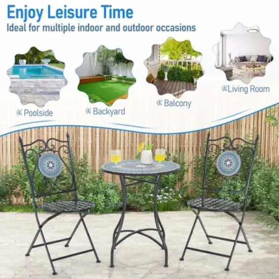 Costway Set of 2/4 Mosaic Chairs for Patio with Decorative Backrest Heavy-Duty Frame image {6}