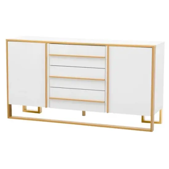 Contemporary 59" Sideboard with Large Storage and Gold Metal Legs - ModernLuxe image {7}