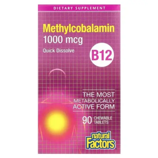 Natural Factors B12, Methylcobalamin, 1,000 mcg, 90 Chewable Tablets image {4}