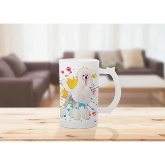 100 North Freezable Beer Stein Mug With Thumb Grip Handle, 16 Ounce Frosted Glass, Poodle Dog Paint Splatter image {4}
