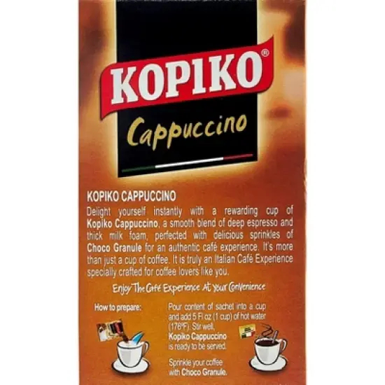 Kopiko Cappuccino Instant Coffee with Choco Granule 8.8 Oz. (25 G.X 10 Sachets) Pack of 2 image {8}