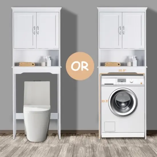 Costway Over The Toilet Storage Cabinet Bathroom Organizer w/ Adjustable Shelf image {3}