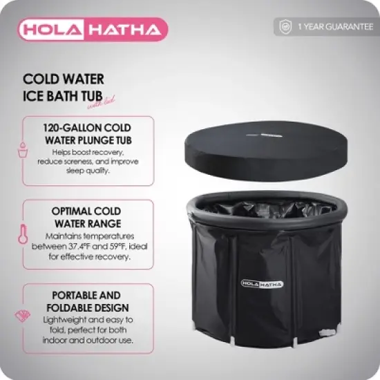 HolaHatha 120 Gal Ice Bath Tub, Portable Cold Water Plunge Recovery Tub w/ Lid Cover image {1}