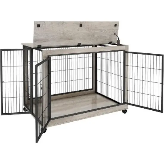 Acekool Furniture Dog Crate - Mobile Side Table Kennel with Lift Top & Wheels image {1}