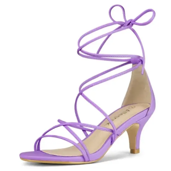 Allegra K Women's Strappy Kitten Heel Lace Up Sandals image {12}