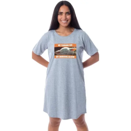 Star Wars Womens' The Mandalorian Funny Baby Yoda Nightgown Sleep Pajama Grey image {3}