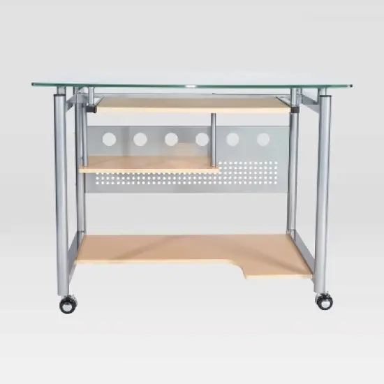 Rolling Computer Desk Glass/Silver - Techni Mobili image {2}