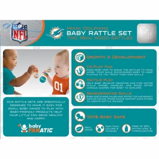 Baby Fanatic Wood Rattle 2 Pack - NFL Miami Dolphins Baby Toy Set image {2}