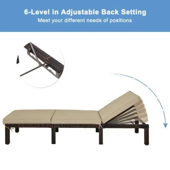 Tangkula 2 PCS Patio Rattan Chaise Lounge Chair Recliner Outdoor w/ 6 Positions Cushion image {7}