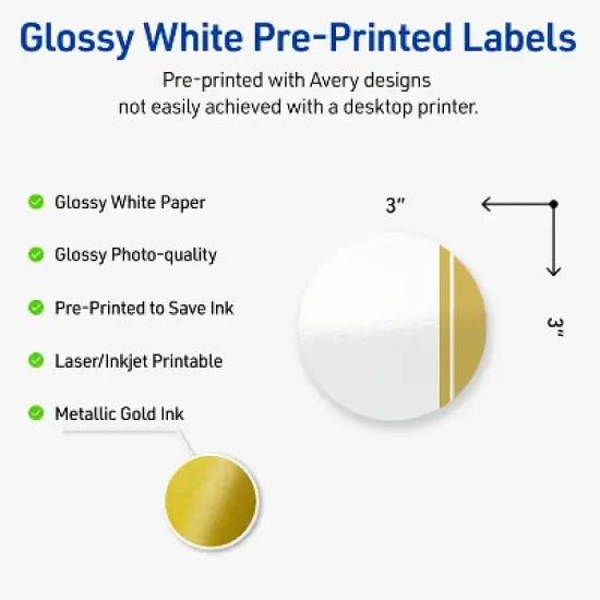 Avery 3" Diameter Labels, Gold Double-Dipped Edge, 60 ct image {1}