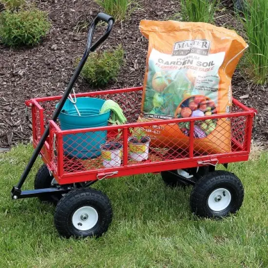 Sunnydaze Outdoor Lawn and Garden Heavy-Duty Durable Steel Mesh Utility Wagon Cart with Removable Sides image {1}