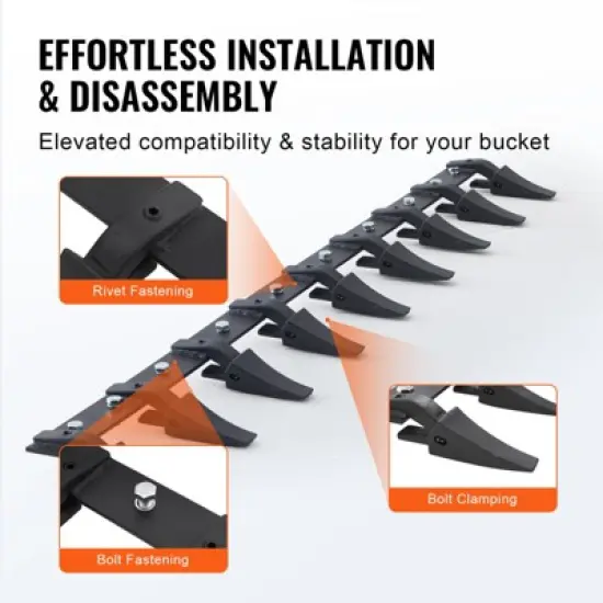 VEVOR Bucket Tooth Bar, 72'', Heavy Duty Tractor Bucket 9 Teeth Bar for Loader Tractor Skidsteer, 4560 lbs Load-Bearing Capacity, Black image {3}