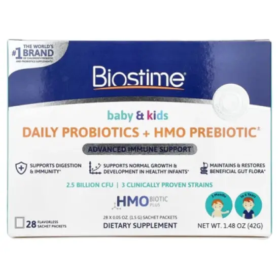Biostime Baby & Kids, Daily Probiotics + HMO Prebiotic, 3 Months to 6 Years, Flavorless, 28 Sachet Packets, 0.05 oz (1.5 g) Each image {3}