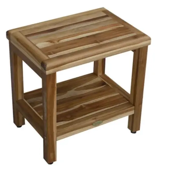 EcoDecors&reg; Eleganto&reg; 18" Teak Wood Shower Bench with Shelf in EarthyTeak Finish image {1}