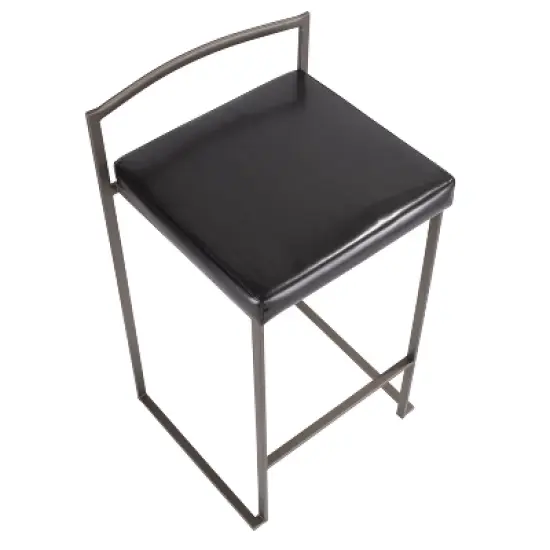 Set of 2 26" Fuji Contemporary Stackable Counter Height Barstools Antique with Cushion image {6}