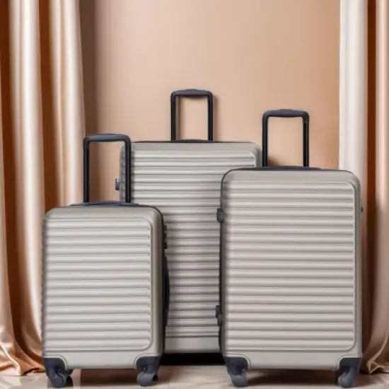 Gulches 3 Piece Luggage Sets ABS Lightweight Suitcase with Two Hooks, Spinner Wheels, TSA Lock, (20/24/28) GOLD image {1}