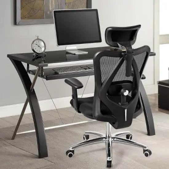 High Back Mesh Office Chair Adjustable Lumbar Support&Headrest Home Study Black image {2}