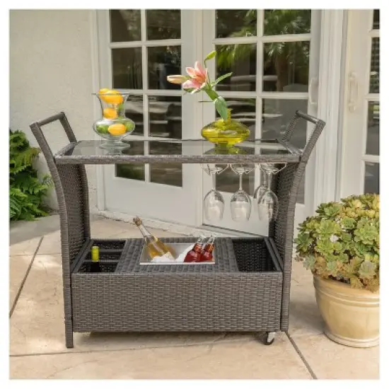 Bahama Wicker Bar Cart - Gray - Christopher Knight Home image {1}
