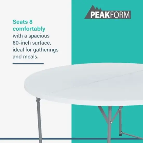 Peakform Round Multipurpose Banquet Table Lightweight Durable Folding Desk with Secure Base for Indoor and Outdoor Events, 60 Inch, White image {1}
