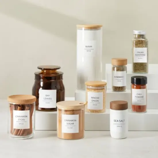 Talented Kitchen 184 Spice Labels Stickers, Preprinted White Spice Jar Labels for Herbs Seasonings, Spice Rack Pantry Organization, Water Resistant image {3}