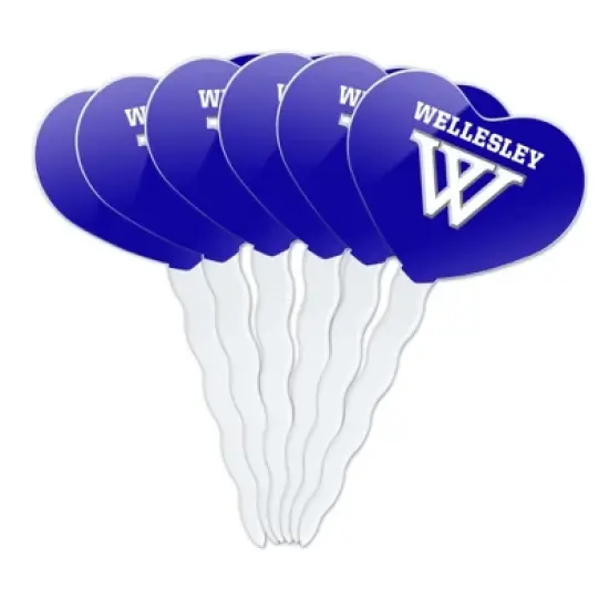 Wellesley College Primary Logo Heart Love Cupcake Picks Toppers Decoration Set of 6 image {7}