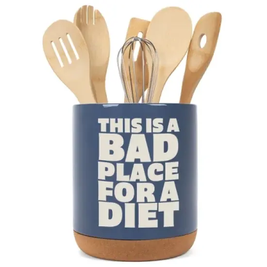Elanze Designs Funny Diet Healthy Eating Comedic Ceramic Cork Bottom Navy Blue Large Capacity Utensil Holder Crock for Countertop Storage, Stylish & image {4}