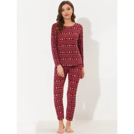 cheibear Womens Sleepwear Pajama Long Sleeve Winter Nightwear Christmas Pj Elk Lounge Set image {1}