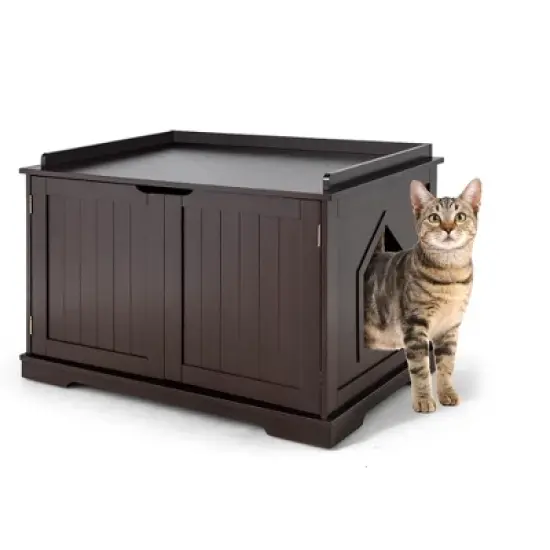 Costway Cat Litter Box Cabinet Furniture Cat Washroom Storage Bench image {12}