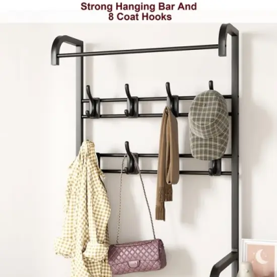 Hall Tree Storage Bench for Entryway, Coat Rack Cloth and Shoe Bench with Drawer for Small Spaces, Bedroom 5-in-1 8 Hooks Coat Rack Storage Shelf image {7}