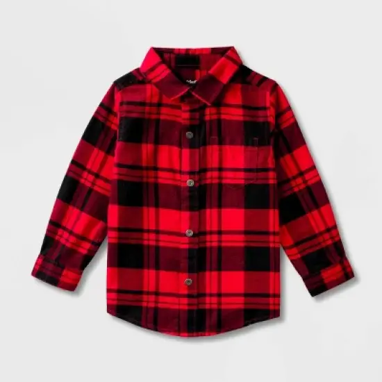 Toddler Boys' Adaptive Long Sleeve Button-Down Flannel Shirt - Cat & Jack&trade; Red image {4}